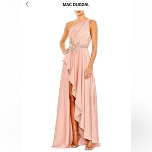 Macduggal one shoulder pink gown